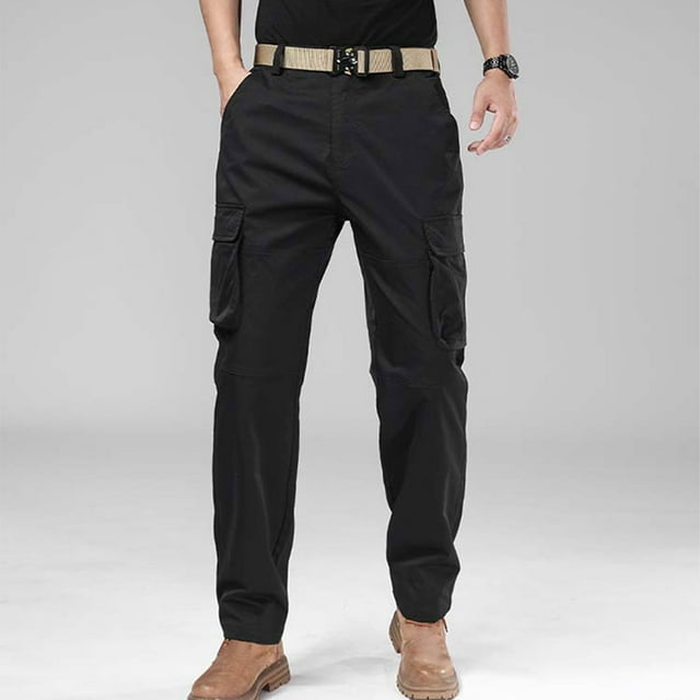Men's Elastic Waist Work Overalls, Lightweight Polyester with Multiple Cargo Pockets, Straight Leg Design for Casual Outdoor, Daily Wear and Motion Activities