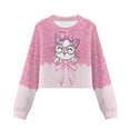 thumbnail image 4 of COEQINE Girls Everyday Crop Top Sweatshirt, Long Sleeve Crewneck Pullover for Fall Winter, Soft Casual Loose Fit Shirt for Age 5-6 Kids, Cat Bow Pink, 4 of 7