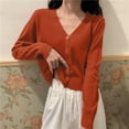 thumbnail image 4 of Women's Lightweight Open-Front Cardigan Sweater New Women's Oversized Button Cardigan Fall Open Front Lightweight Sweaters V Neck Loose Knit Outerwear Orange One Size, 4 of 5