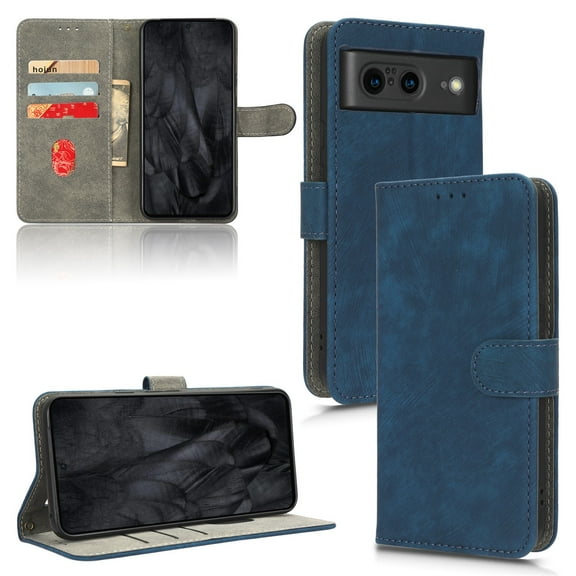 TECH CIRCLE for Google Pixel 8 Case, Retro Style PU Leather RFID Blocking Card Slots Holder Wallet Case Shockproof Anti-Scratch Cover wth Detachable Wristband for Google Pixel 8 2023 - Blue