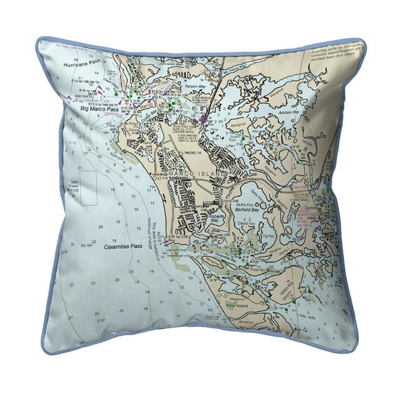 Betsy Drake HJ11429MI Marco Island, FL Nautical Map Large Corded Indoor & Outdoor Pillow - 18 x 18 in.