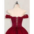 thumbnail image 4 of Burgundy Off Shoulder Gothic Corset Mini Dress With Ruffle Trim, Jacquard Waist, Layered Hem & Sweetheart Neckline, 4 of 8