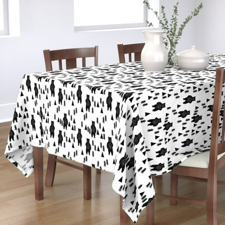 

Cotton Sateen Tablecloth 70 x 144 - Forest Bear Black White Mountain Trees Tree Woodland Bears Animal Nursery Geometric Print Custom Table Linens by Spoonflower