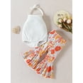thumbnail image 2 of Bagilaanoe 2pcs Newborn Baby Girl Long Pants Set  Ribbed Halter Neck Romper Tops + Flower Print Flare Trousers 6M 12M 18M 24M Infant Casual Summer Outfits, 2 of 9