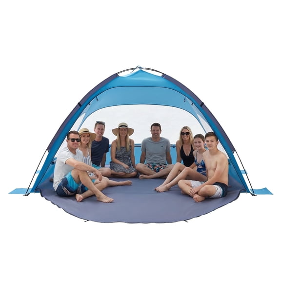 VEVOR Beach Tent Sun Shelter for 8 Person, UPF 50 Protection, Portable Sun Shade Canopy with Carrying Bag & Sand Pockets, Lightweight and Easy Setup Beach Umbrella for Camping Fishing Outdoor Picnic