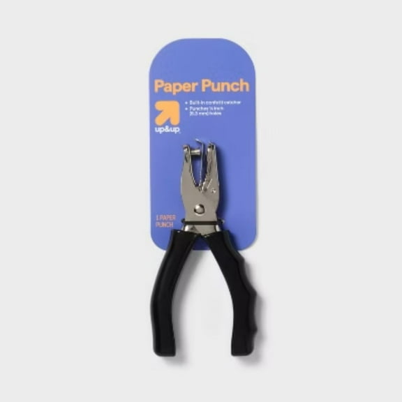 1 Hole Paper Punch - up&up: Single Small Hole Puncher, Black, 10 Sheet Capacity, Non-Powered Desk Tool