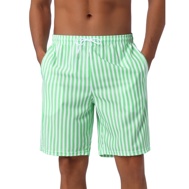 INSPIRAR CHIC Pantalones cortos de baño a rayas de verano para hombres con cintura ajustable 38 Verde claro