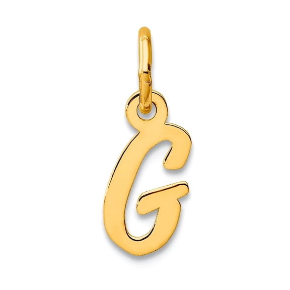14k Solid Yellow Gold Small Script Letter G Initial Charm 15mm Long 0.35mm Thick Pendant Necklace for Women