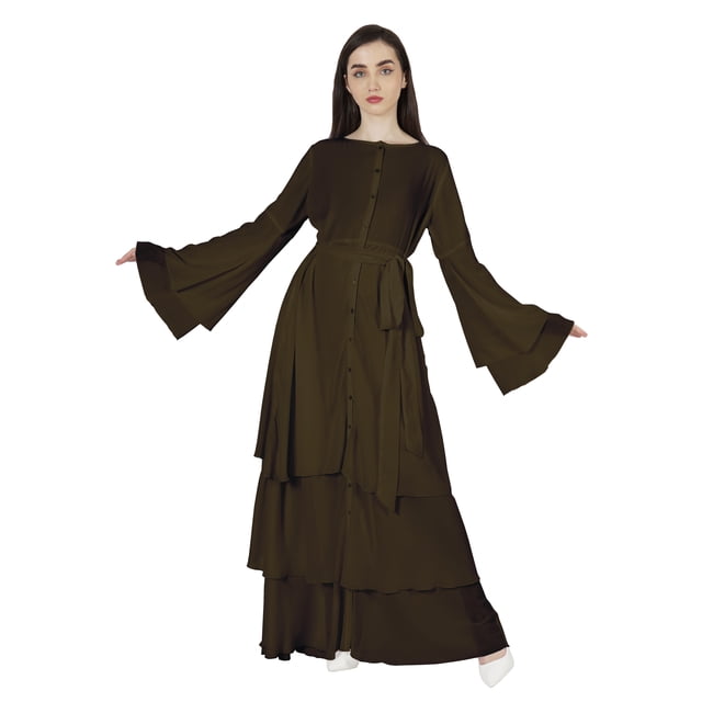 Bimba Abaya Traditionnelle Musulmane pour Femmes, Manches Évasées, Robe de Prière Islamique avec Hijab