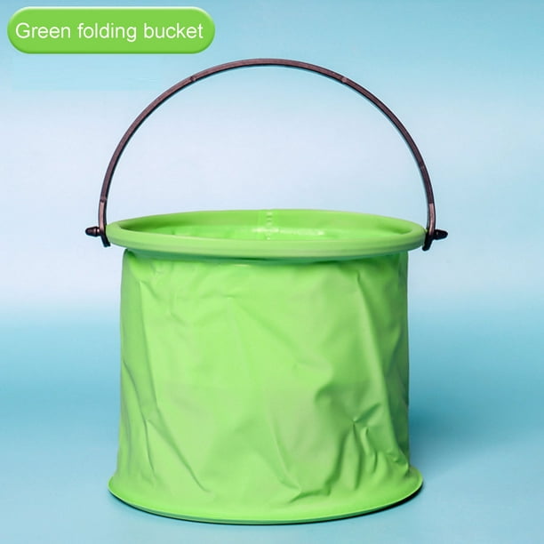 Balde pequeño portátil retráctil y plegable de cinco colores, para niños al aire libre, viajes, almacenamiento de agua, herramientas de lavado de autos, balde telescópico verde