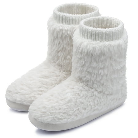 

HOMEHOT Women s Fuzzy Slippers Memory Foam Bootie Slippers for Women Plush Lining Slip-on Bedroom Shoes Adult White 5 6 Female