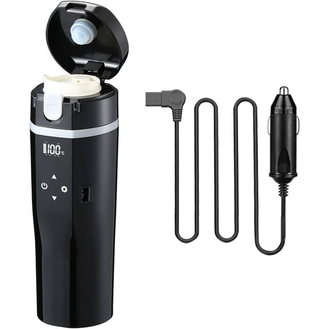 Hervidor eléctrico de viaje de 24 V/12 V para coche/camión, taza de calefacción de coche de 480 ml con tapa a prueba de derrames, a prueba de fugas, taza de café portátil 304 Liner/ Kuyhfg Bienvenido a Kuyhfg