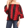 thumbnail image 1 of Sakkas Oni Women's Off the Shoulder African Ankara Wax Print Blouse Top Oversize - 114-RedBlack - One Size Regular, 1 of 5