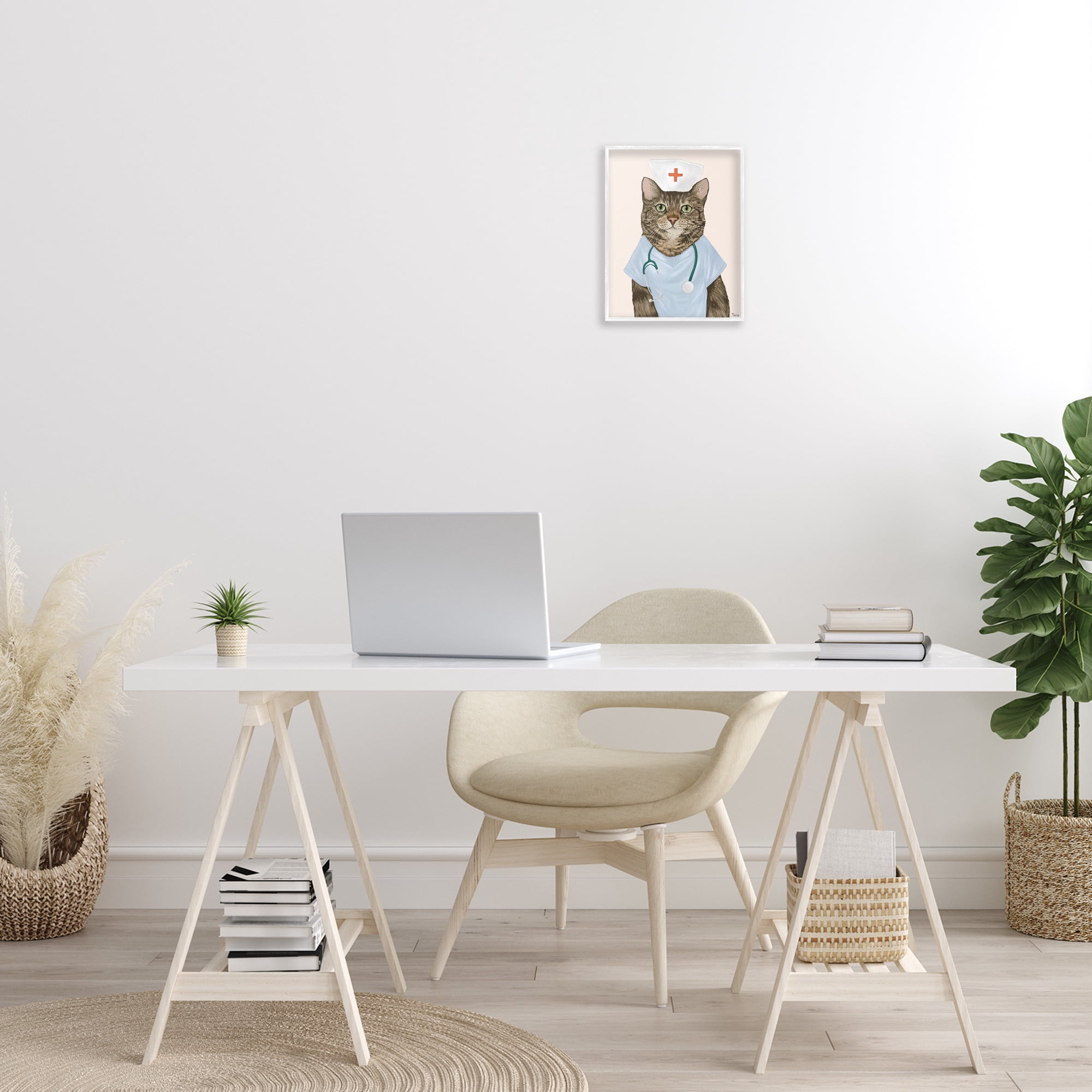 Stupell Industries Nurse Doctor Cat Animals & Insects Painting White Framed Art Print Wall Art, 11 x 14