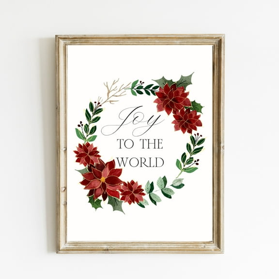 YaHaku Joy to the World Poster | Poinsettia Wall Art | Christmas Poinsettia Poster | Christmas Quote Wall Art | Holiday Home Decor