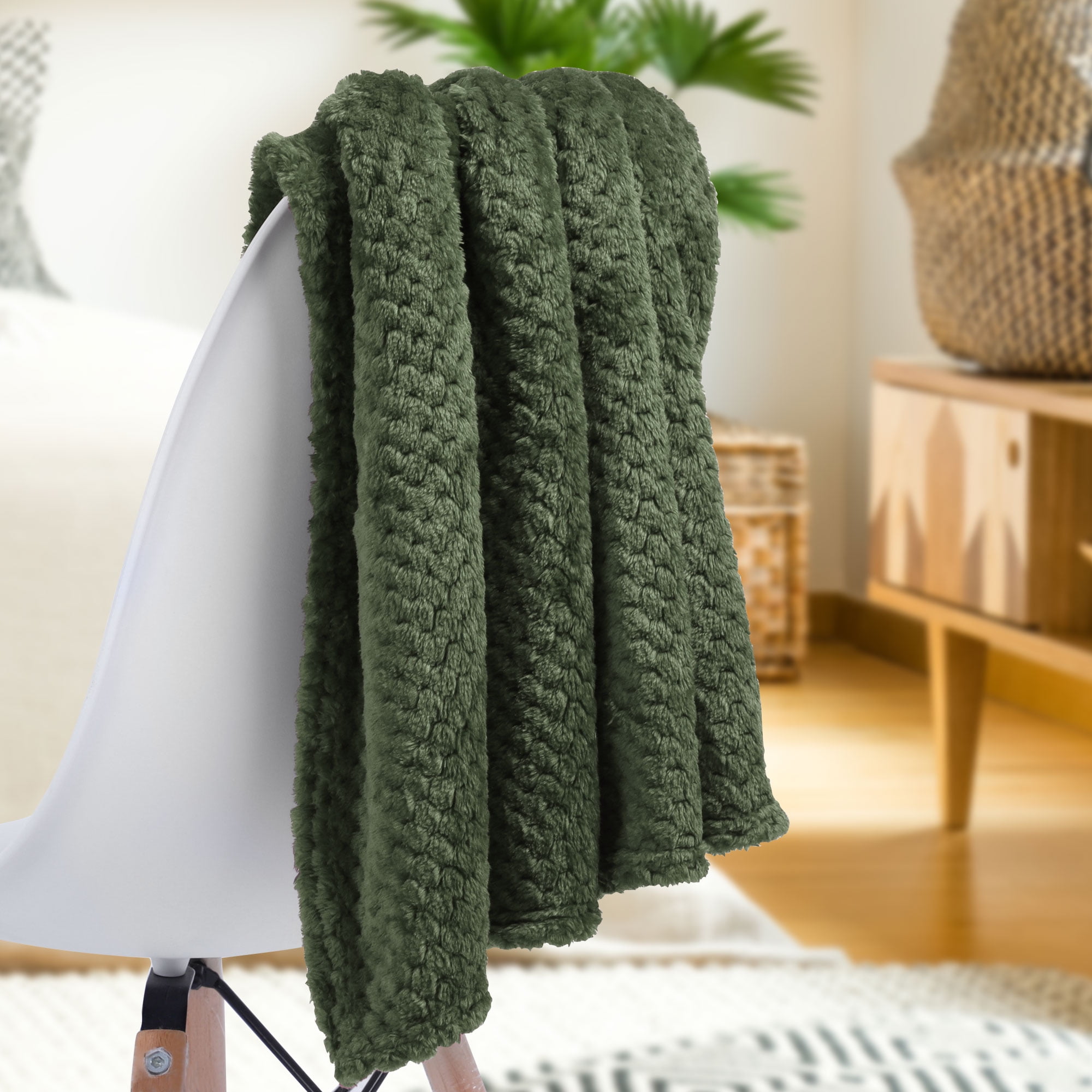 Unique Bargains Soft Flannel Fleece Velvet Blanket Army Green 30" x 40"