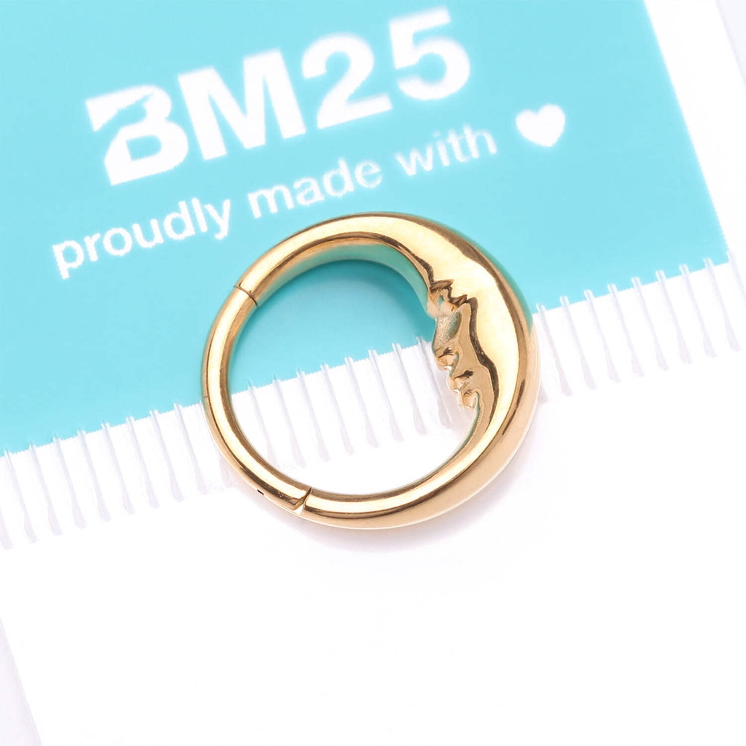 Pure24K Implant Grade Titanium Vintage Crescent Moon Face Clicker Hoop Ring