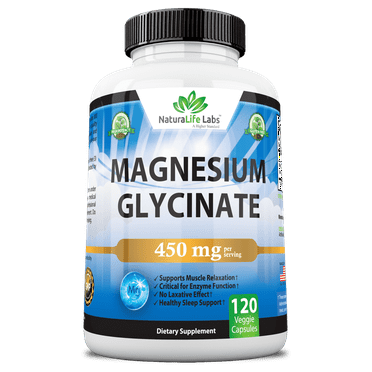 Magnesium Glycinate 450 MG No Laxative Effect - Vegan - Helps Function of Muscles, Bones, Non-GMO - 120 Veggie Capsules