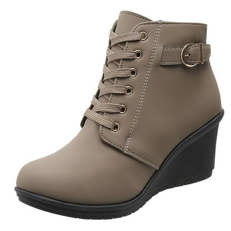 

DVKOVI Botas Vaqueras Women s Ankle Boots & Booties Fashion Women Leather Autumn Square Heels Zipper Solid Short Booties Round Toe Shoes Wedges Heels for Women Closed Toe Heel Boots Khaki 41