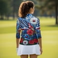 thumbnail image 6 of HUIACONG Athletic Polo Shirts for Sports Golf Outdoor Activities, Polyester Spandex Fabric Quick Breathable Women's 3/4 Sleeve Golf Top, American Flag Floral, 6 of 10