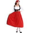 thumbnail image 4 of Huangx Bavarian Dirndl Dress for Women, Oktoberfest Costume with Scarf – Lace Up Apron Traditional German Dress Red L, 4 of 4