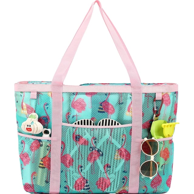 Mesh Beach Bag, Extra Large Beach Tote with Zipper Pocket Pool Bag for Cruise/Swim/Vacation Essentials