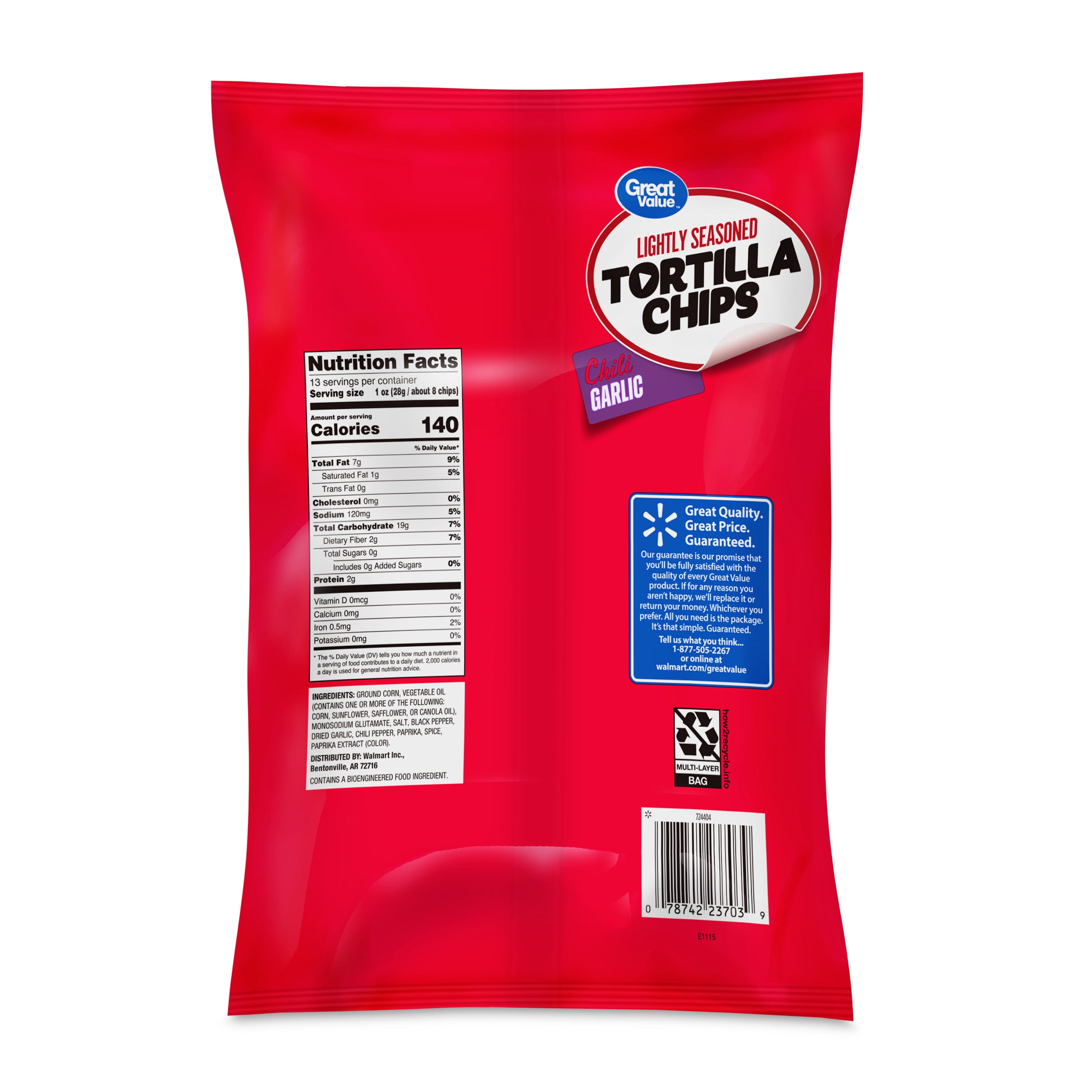 Great Value Chili Garlic Seasoned Tortilla Chips, 13 oz