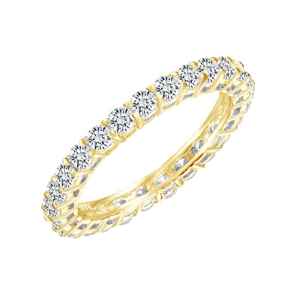 AFFY Round Shape White Cubic Zirconia Full Eternity Wedding Band Ring In 14k Yellow Gold Over Sterling Silver Ring Size-4