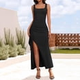 thumbnail image 2 of Laqbezok Women's Ribbed Square Neck Maxi Dress, Sleeveless Side Ruched Bodycon Gown, Casual Slim Fit Dress with High Slit for Summer Party Vacation, 2 of 5