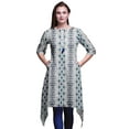 thumbnail image 1 of Bimba Blue Ikat Shibori Indian Tunic Tops For Girls Printed Casual Top For Women Ethnic Kurti Large, 1 of 6