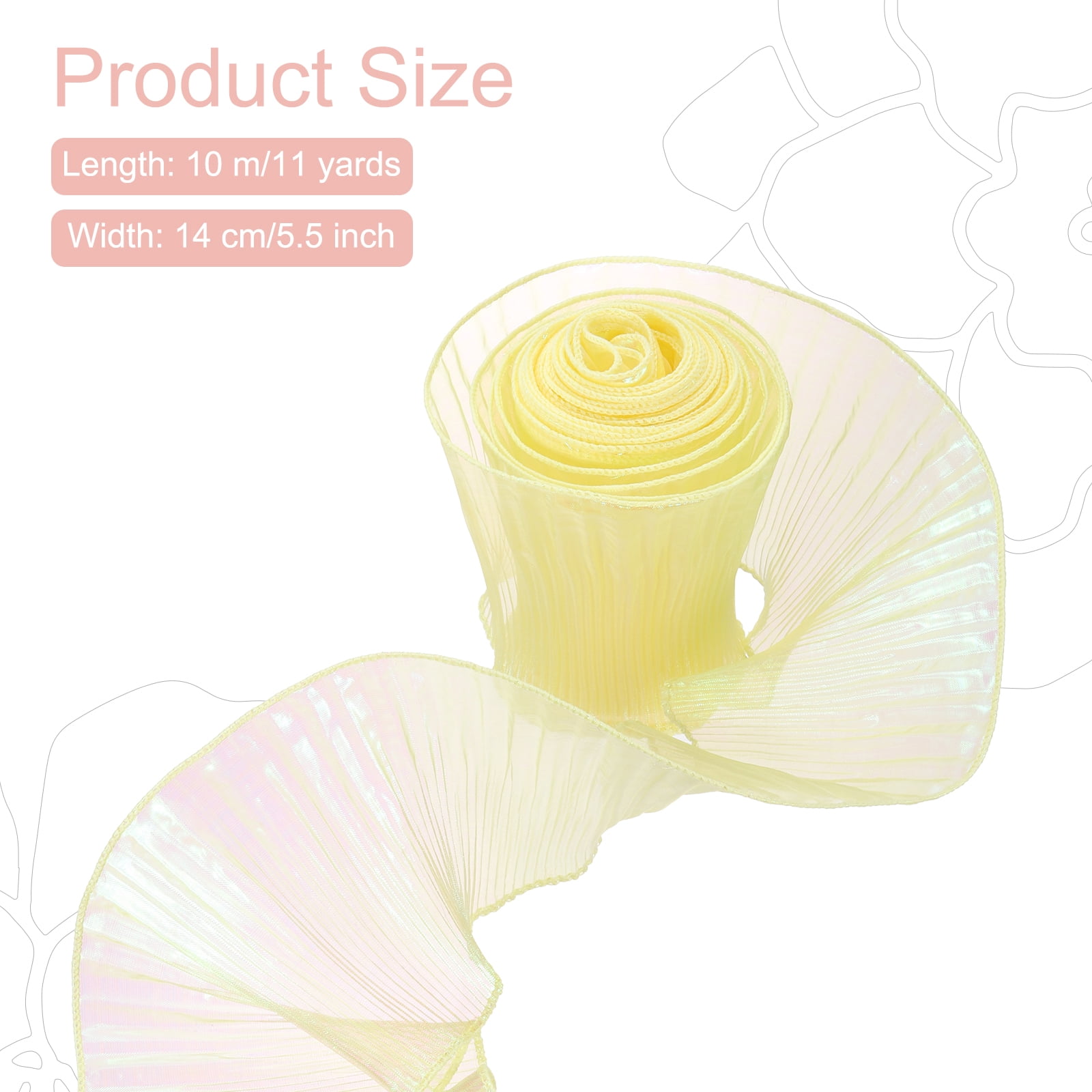 Uxcell 5.5" x 11 Yards Ruffle Pleated Organza Trim Iridescent Pleated Lace Trim Ribbon for DIY Craft Dress Clothing Wedding Gift Home Decoration, Yellow