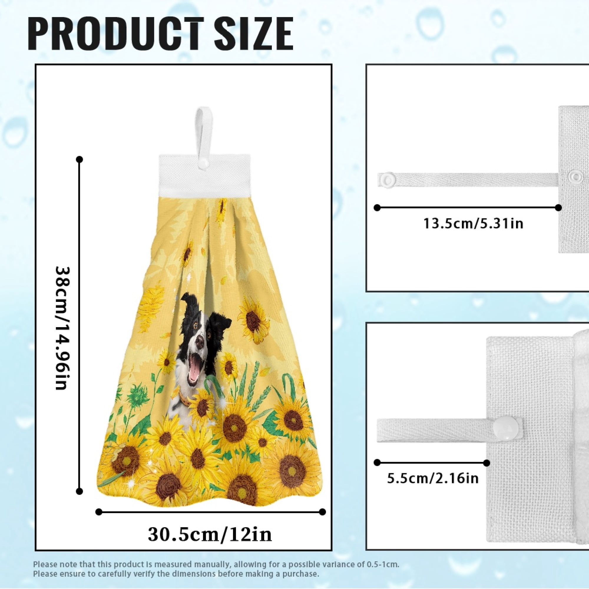 ZIATUBLE Sunflower Hand Drying Towels Border Collie Hanging Kitchen Dish Towel Absorbent Bathroom Hand Bath Towel 3 Pcs Easy to Install Dish Towel Hand Towels Dish Cloth Decor Accessories