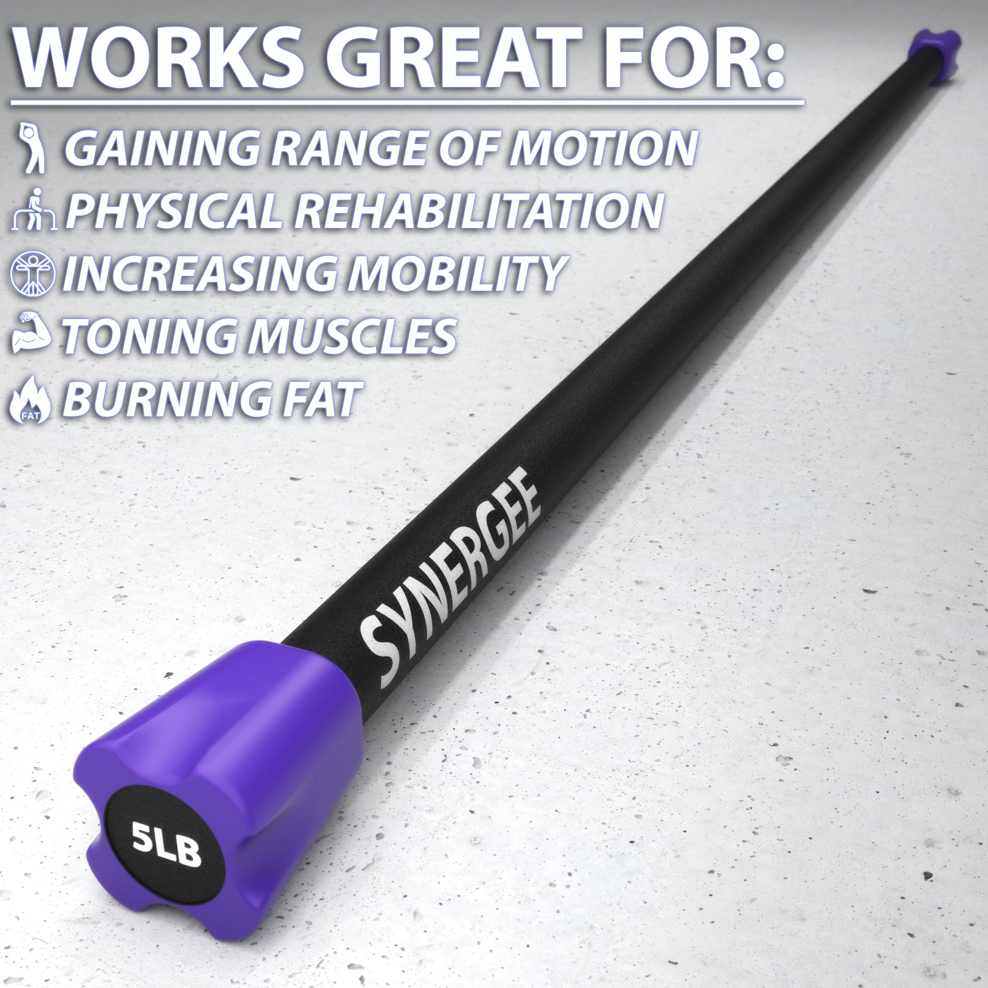 Synergee Workout Bar - 5lb - Padded Weighted Bars – Body Bar Toning Exercises, Strength & Condition