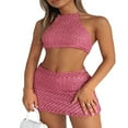 thumbnail image 4 of Ensembles 2 Pcs pour Femmes Robe Moulante Sans Manches en Résille Ajourée Ensembles Jupe Mini en Tricot Coupe Ajustée Courte Été Mode Urbaine, 4 of 10
