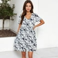 thumbnail image 5 of Women's V-Neck Short Sleeve Floral Print Babydoll Dress with Button-Front- Medium, Black, 5 of 7