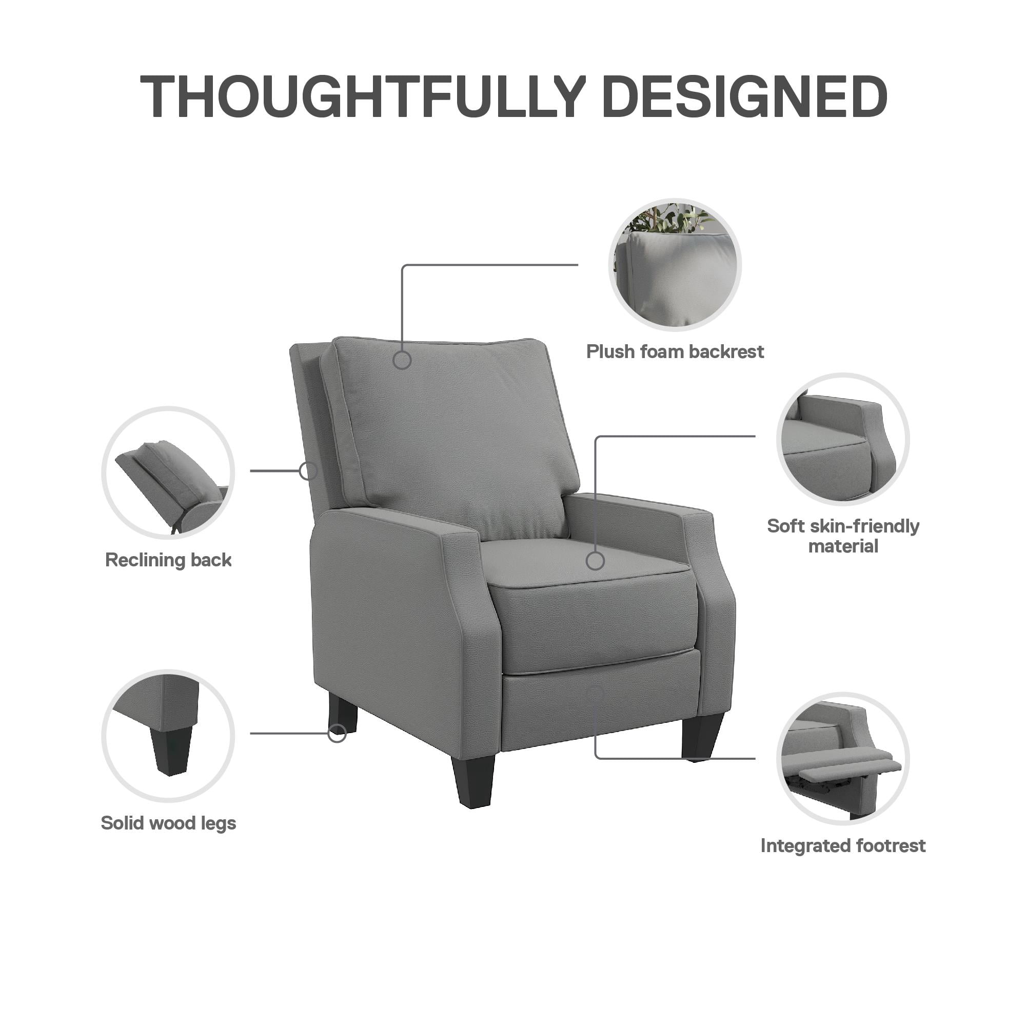 DHP Randen Pushback Recliner Chair for Living Room, Charcoal Microfiber