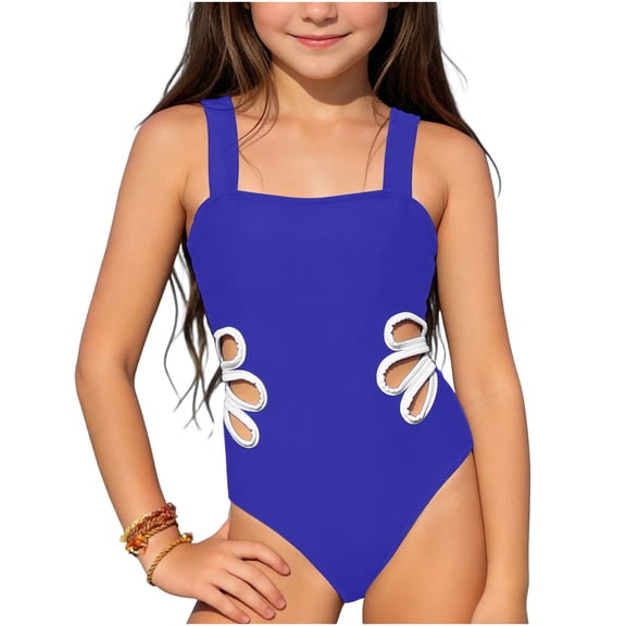 ITSAME Girls One-Piece Swimsuit, Hollow Out Lightweight Quick-Dry Summer Fashion Beach Bathing Suit Blue 10T
