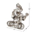 thumbnail image 4 of 11" x 12" Silver Polystone Meditating Ganesh Sculpture with Engraved Carvings and Relief Detailing, by DecMode, 4 of 10