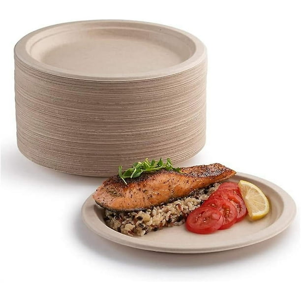 Paquete De 50 Platos De Papel Super Rigidos 100 Biodegradables Y Compostables Ecologicos Muy Resistentes Reciclables Perfectos Para Picnics
