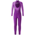 thumbnail image 5 of Aiihoo Kids Girls Dance Bodysuit Gymnastics Leotard Rhinestones Skating Jumpsuit Long Sleeve Dance Unitard Purple 12, 5 of 7