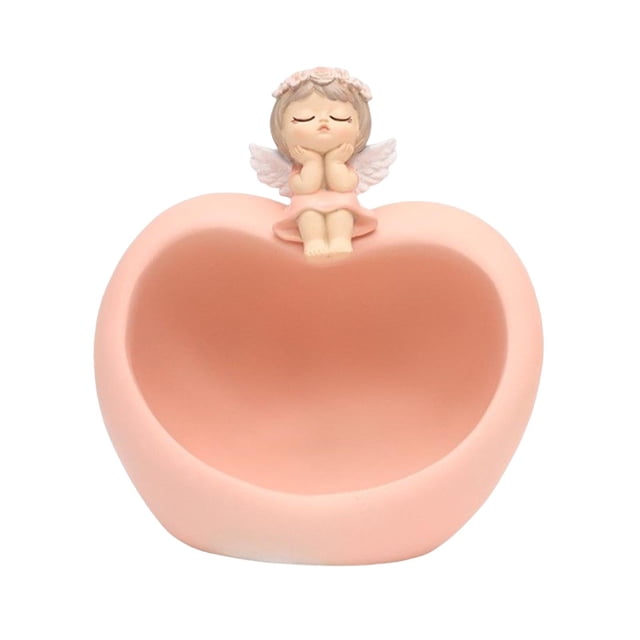 Estatua de resina de niña pequeña para escritorio, teléfono, llaves, cuenco para mesa de bar, hogar u oficina. Rosado