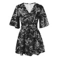 thumbnail image 3 of WILLBEST Robes et Combinaisons à Manches en V à Fleurs pour Femmes avec Ceinture Plissée, 3 of 4