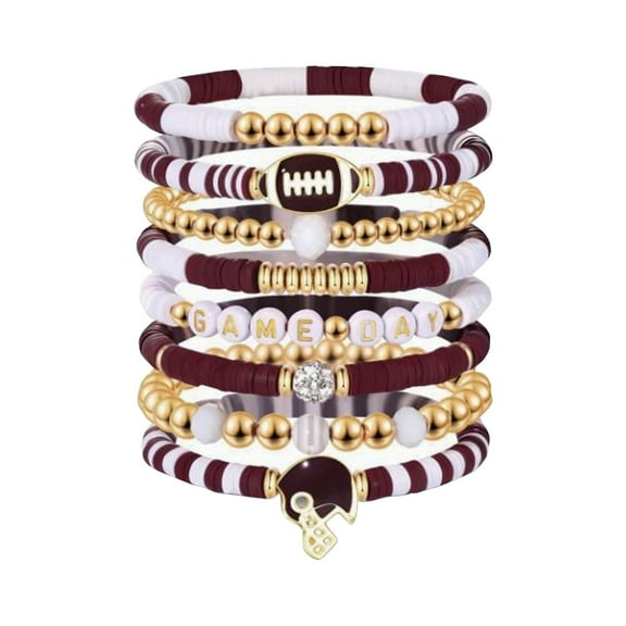 Football Bracelet Layer Stackable Heart Letter Friendship Stretch Bracelet Set for Women Girls Jewelry