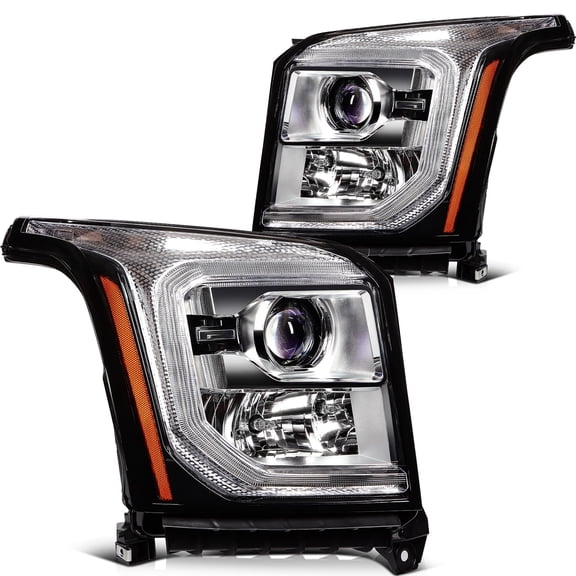 ECCPP Headlight Assembly Fit 2015-2017 for GMC YUKON SLT SLE YUKON XL SLT SLE Pair Headlamps Chrome Housing Amber Reflector GM2502409