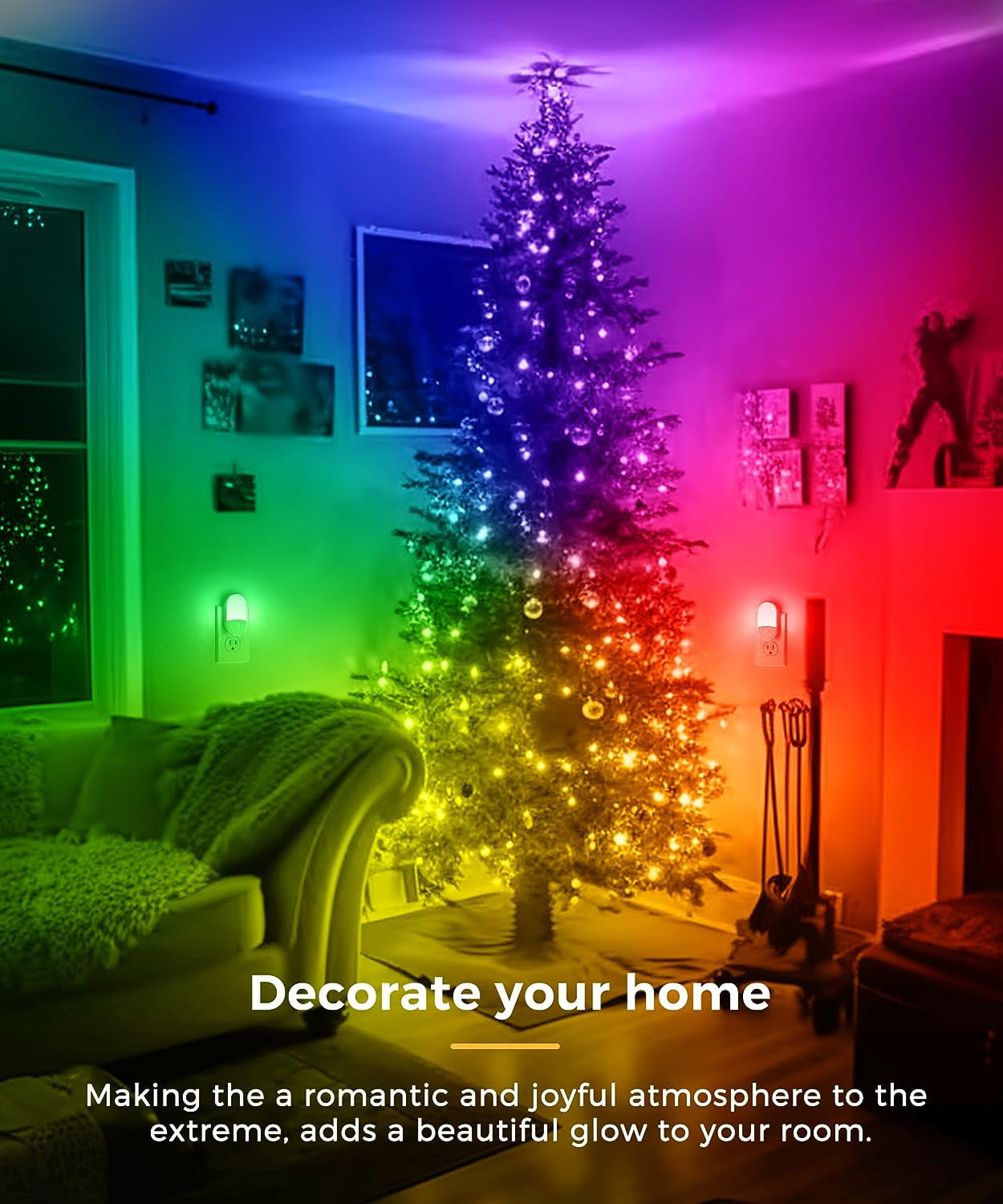 Night Light for Kids [2 Pack], 8-Color Changing Night Lights Plug into Wall, RGB LED Nightlights, Nightlight with Light Sensor, Cute Night Light for Bathroom Decor, Children Room,Gift