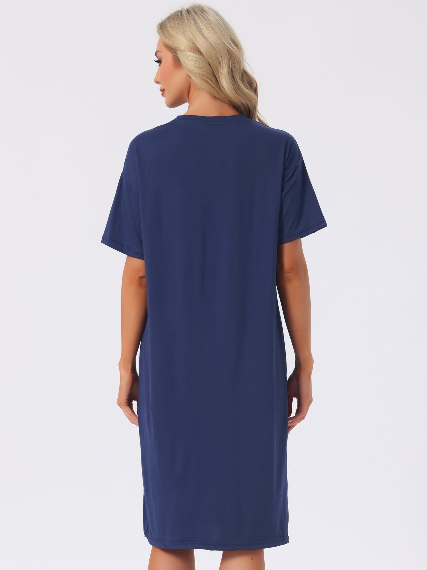 DARING DIVA Women's Casual Pajama Dress Loose Fit Short Sleeve Sleepwear XL Blue
