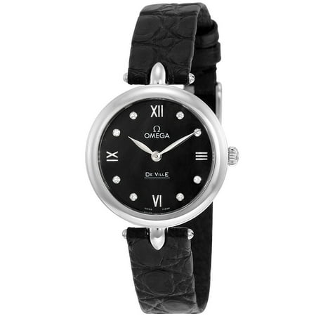 Glossy Black Dial De Ville Prestige Black Diamond Dial Leather Strap Ladies Watch 424.13.27.60.51.001 ()
