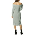 thumbnail image 3 of INSPIRE CHIC Women's Off Shoulder Long Sleeve Ribbed Knit Pullover Midi Sweater Dress Gray L, 3 of 6