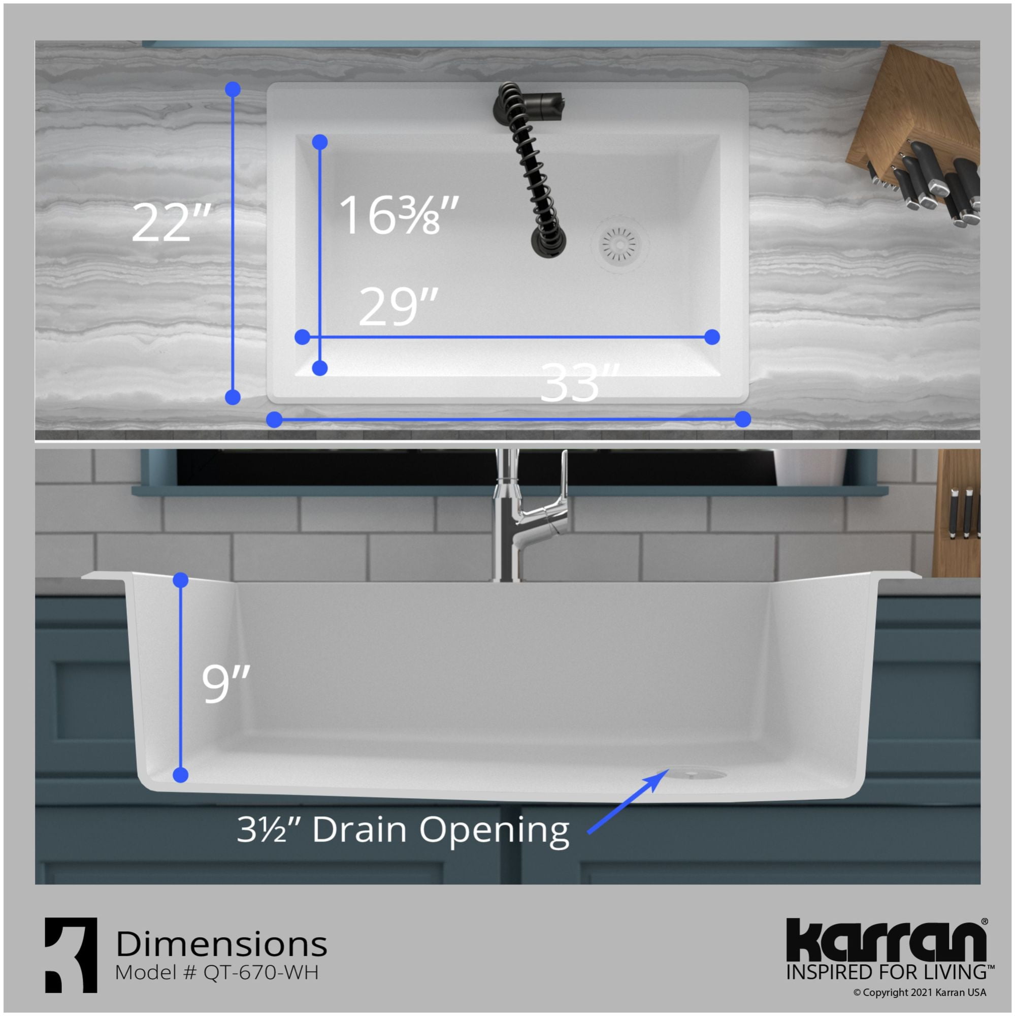 Karran QT-670 Drop-In Quartz Composite 33 in. 1-Hole Single Bowl Kitchen Sink in Brown