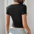 thumbnail image 5 of Short Sleeve Ribbed Knit Bodysuit for Women Scoop Neck Slim Fit Stretchy One Piece Top with Notched Detail Black L, 5 of 5
